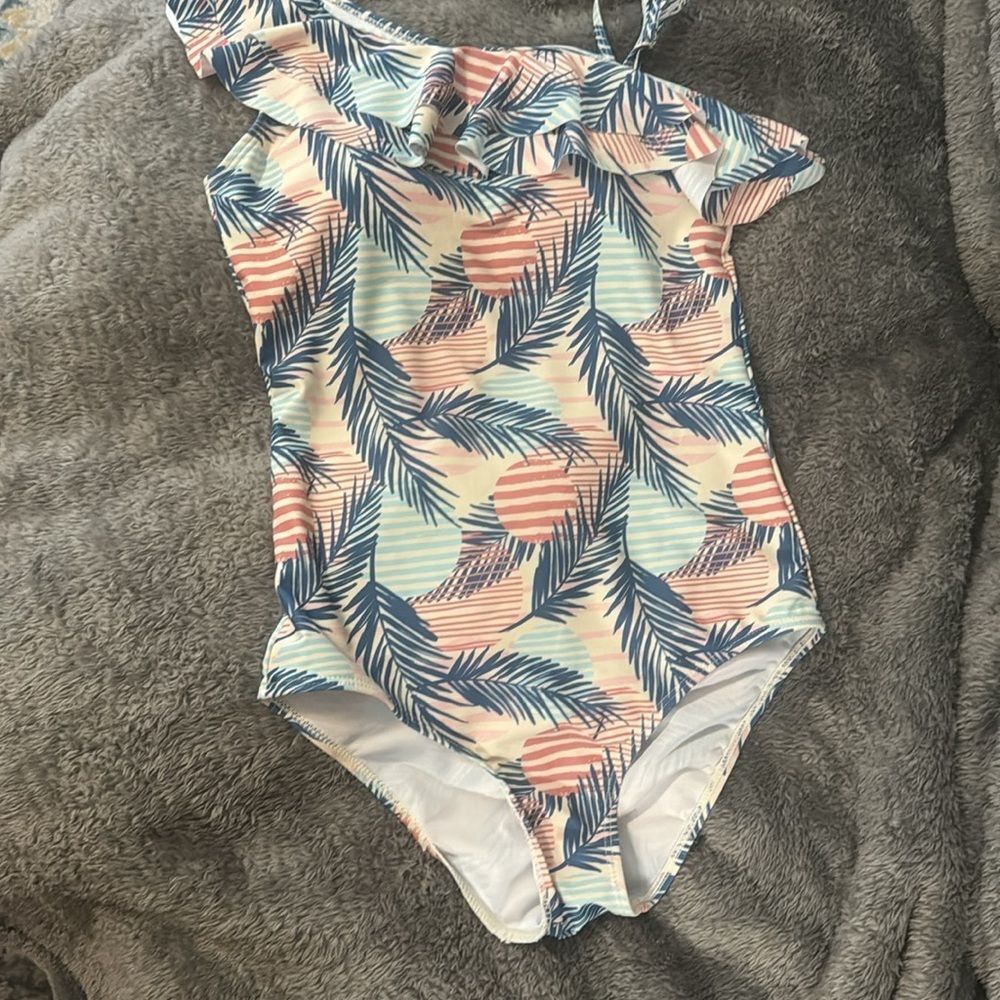 Tropical Ruffle Shoulder Strap Bathing Suit - 15/16 - NWOT - Picture 3 of 9